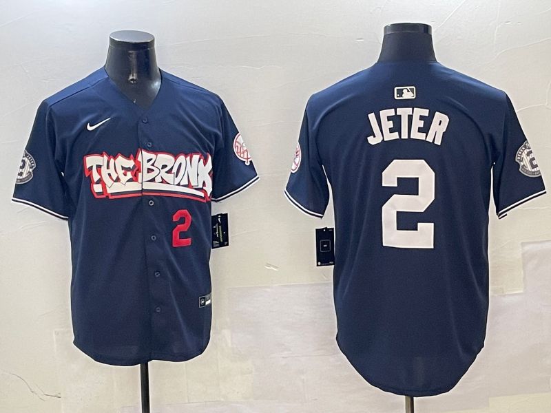 Men New York Yankees #2 Jeter Drak Blue four generations Joint Name 2025 Nike MLB Jersey style 3